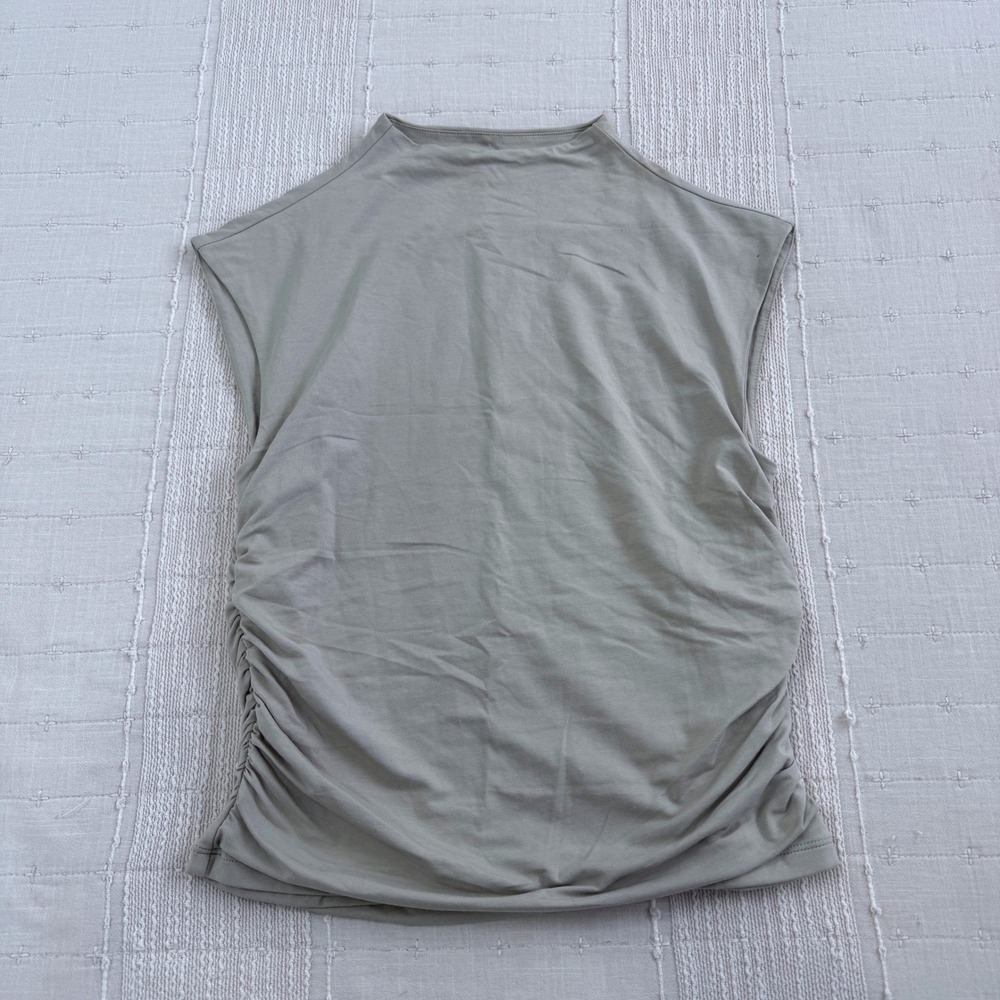GUESS Ruched Side Tank Top Womens M Taupe Mock Neck Sleeveless Tee